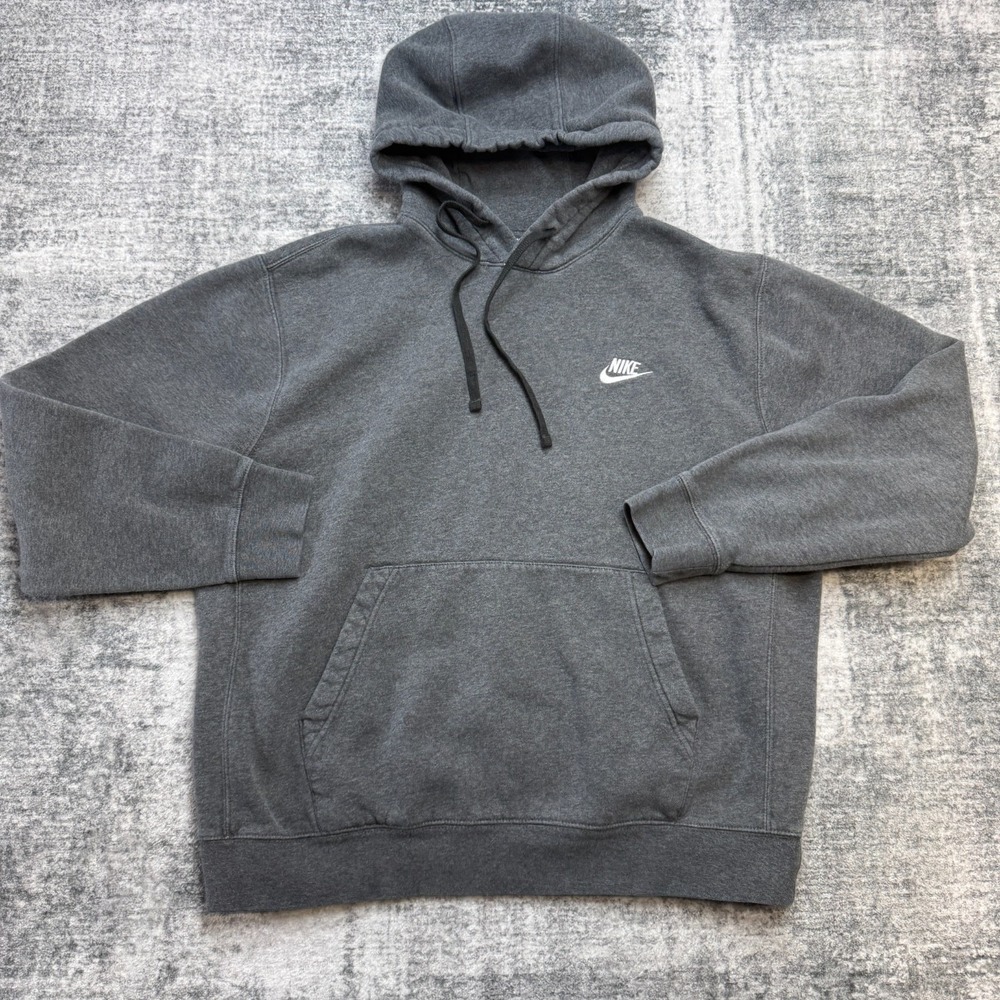 Nike Hoodie Adult Medium Gray Sportswear Club Fleece Sweatshirt Swoosh Casual